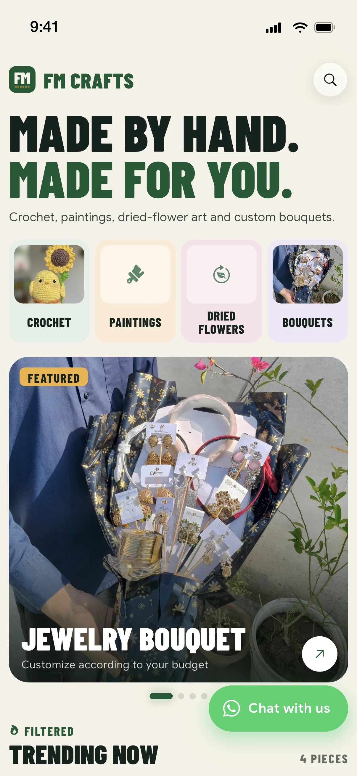 FM Crafts app home screen